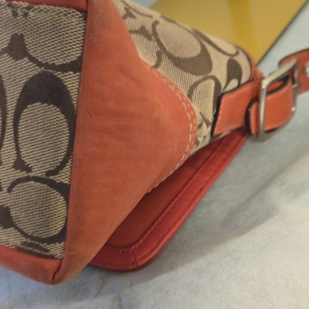 Coach Tan with Red Leather Trim, Y2K, Adjustable Strap Purse - Picture 10 of 17